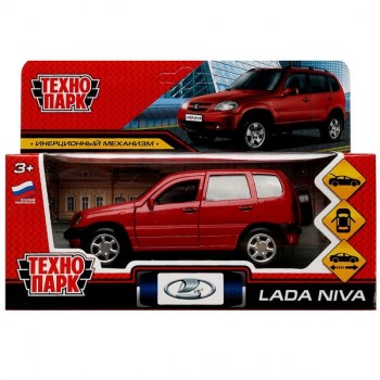 `Технопарк` Машина металл LADA NIVA длина 12 см, двери, багаж, инерц, красный, в/к