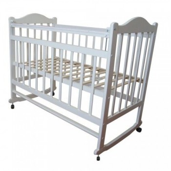 Кровать детская `Мой малыш 4` колесо-качалка, опускающая планка (белый)
