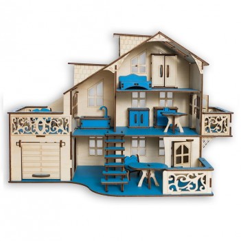 Кукольный домик с гаражем, цвет Морской бриз (мебель в комплекте)