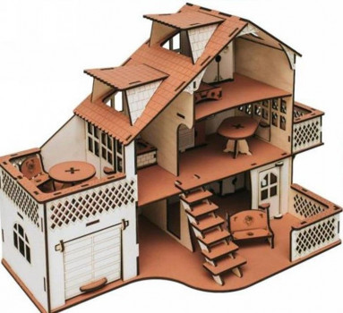 Кукольный домик с гаражем, цвет Дизайнерский шоколад (мебель в комплекте)
