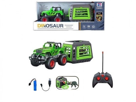 Набор `Зоопарк`, в комплекте машинка с прицепом на пульте р/у, USB зарядное устройство, динозавр