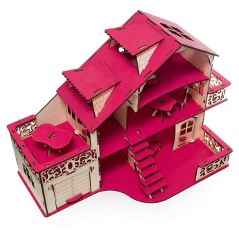 Фото #2 Кукольный домик с гаражем, цвет `Фуксия` (мебель в комплекте)
