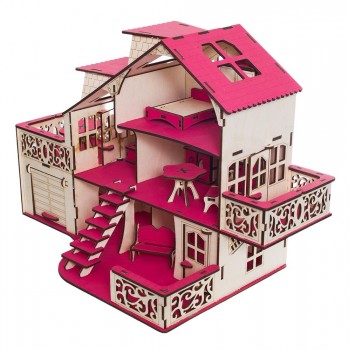 Фото #2 Кукольный домик с гаражем, цвет `Фуксия` (мебель в комплекте)
