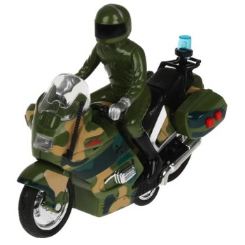 Фото #2 `Технопарк` Пластиковая модель «Военный мотоцикл»15 см, 2 кноп, инерц, камуф.