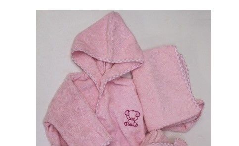 Комплект. махра (халат 6-24 м.+ полотенце). вышивка , розовый