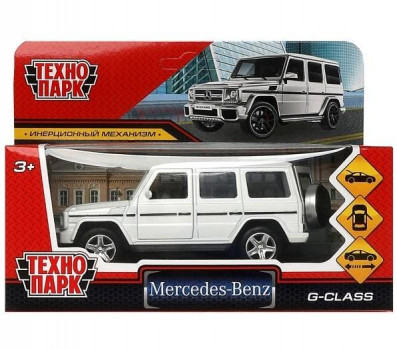 Машина металл MERCEDES-BENZ G-CLASS 12 см, двери, багажн, белый, кор. Технопарк