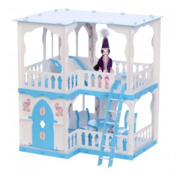Домик для кукол `Дом Алсу` бело-голубой (с мебелью)