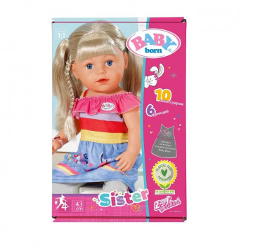 БЕБИ борн. Интерактивная кукла Сестричка 43 см, аксессуары. BABY born
