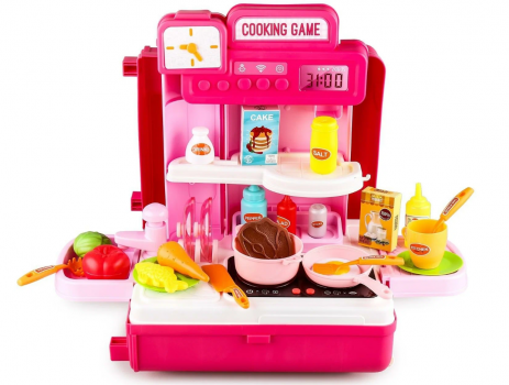 Фото #2 Игровой набор BOWA `Передвижная кухня` (63х49 см, 41 дет., сборный, свет, звук, в чемодане, розовый)