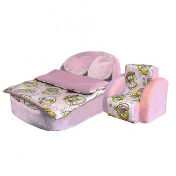 Мебель мягкая Кровать,1 кресло,2 подушки,одеяло `Милая зайка` с розовым плюшем НМ-003/5-26