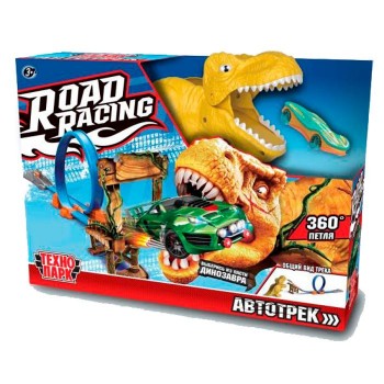 `Технопарк`` Игрушка пластик ROAD RACING автотрек с динозавром. 1 машинка, 1 петля, в/к