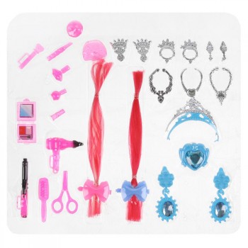 Фото #2 Аксессуары для кукол 24 аксесс.:серьги,ожерелья,пряди,фен и др.