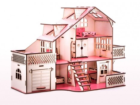 Фото #2 Кукольный домик с гаражем Розовая Сказка(мебель в комплекте)