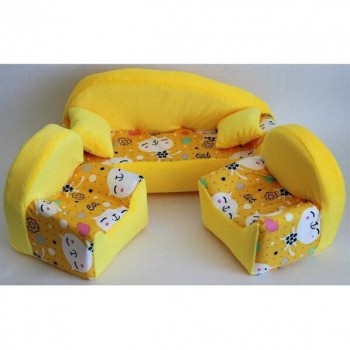 Набор мебели (диван, 2 подушки, 2 кресла). `Коты желтые`