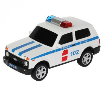 Фото #2 `Технопарк` Пластиковая модель «Lada 4x4 Urban. Полиция» свет+звук, 2 кнопки, инерц.