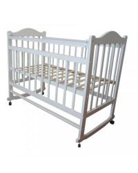 Кровать детская `Мой малыш 4` колесо-качалка, опускающая планка (белый)