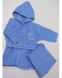 Комплект. махра (халат 6-24 м.+ полотенце). вышивка, голубой