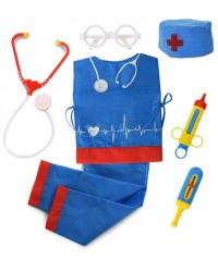 Набор МЕДИК 7 пред.: штаны, накидка, колпак, стетоскоп, очки, шприц, градусник