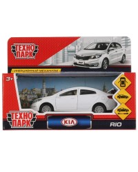 `Технопарк` Машина металл KIA RIO длина 12 см, двери, багаж, инерц, белый, в/к