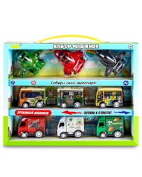 `Bebelot` Набор игрушек `Пуллбэк: Самолёты, автобусы и грузовики` (5 см, 9 шт., пружинный механизм), в/к