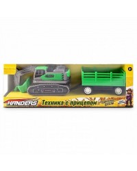 Инерционная игрушка Handers `Гусеничный экскаватор с прицепом` (22 см, зелёный) в/к