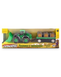Инерционная игрушка Handers `Трактор с ковшом и прицепом` (22 см, зелёный) в/к