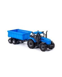 Трактор `Прогресс` с бортовым прицепом инерционный (синий) (в коробке)