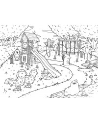Коврик-раскраска маленький `Монстры на детской площадке` 48х33,5 см