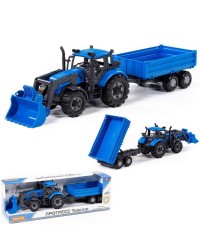 Трактор `Прогресс` с прицепом и ковшом инерционный (синий) (в коробке)