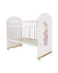 Кровать детская `Indigo `With Love` (фигур.спин., колесо-качалка), массив березы (белый Балерина)