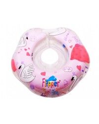 Надувной круг на шею для купания малышей Flipper 0+ с музыкой из балета `Лебединое озеро` розовый. Две камеры, мягкий внутренний шов.