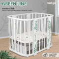 Превью-фото #1 Кровать детская `Indigo `Green Line` 5 в 1 (ложе 70*100 и 70*140) с поперечным маятником, массив березы, МДФ (листочки)