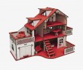 Превью-фото #1 Кукольный домик из дерева с гаражем `Красный` (с мебелью)